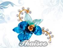 Blumen Brosche in blau mit Kristall Imitaten